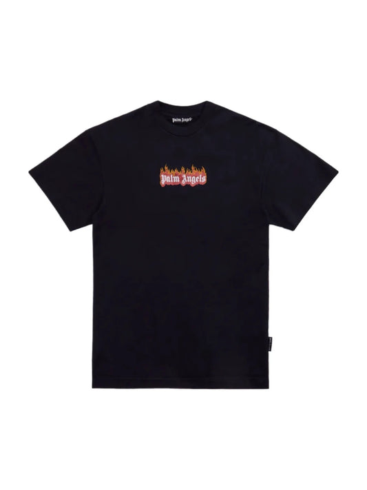 PALM ANGELS GARMENT DYE BURNING LOGO TEE (BLACK)